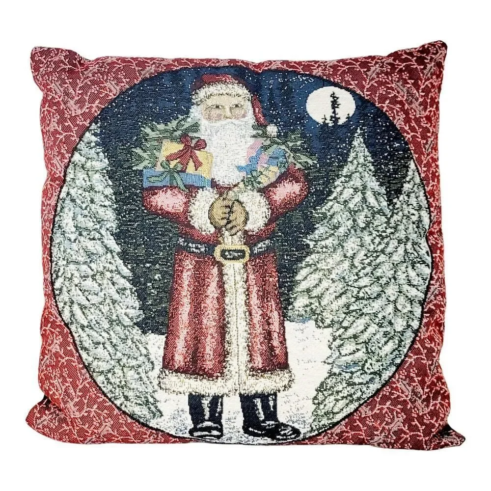 Vtg Needlepoint Santa Claus Christmas‎ Holiday Decorative Tapestry Throw Pillow